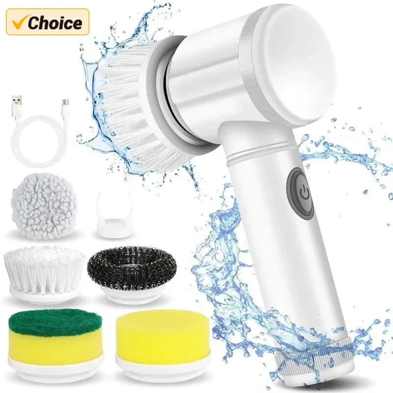 Escova Elétrica 5 em 1 para Limpeza de Banheiro - Power Scrubber com 5 Cabeças de Escova Substituíveis